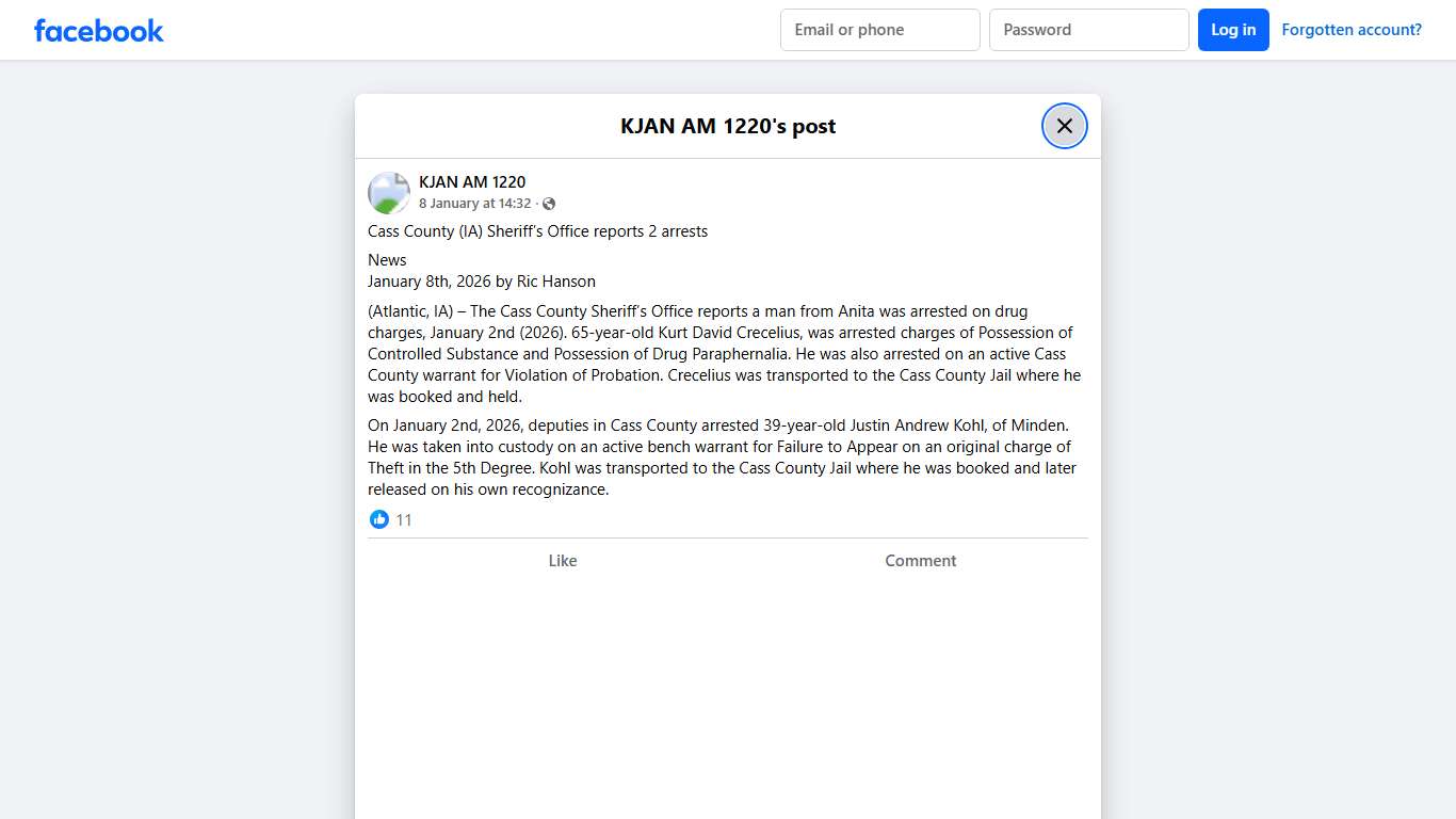 KJAN AM 1220 - Cass County (IA) Sheriff’s Office reports 2... Facebook