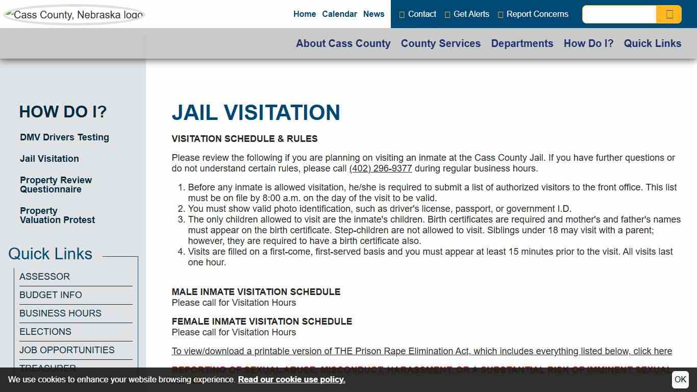 Jail Visitation Cass County, Nebraska